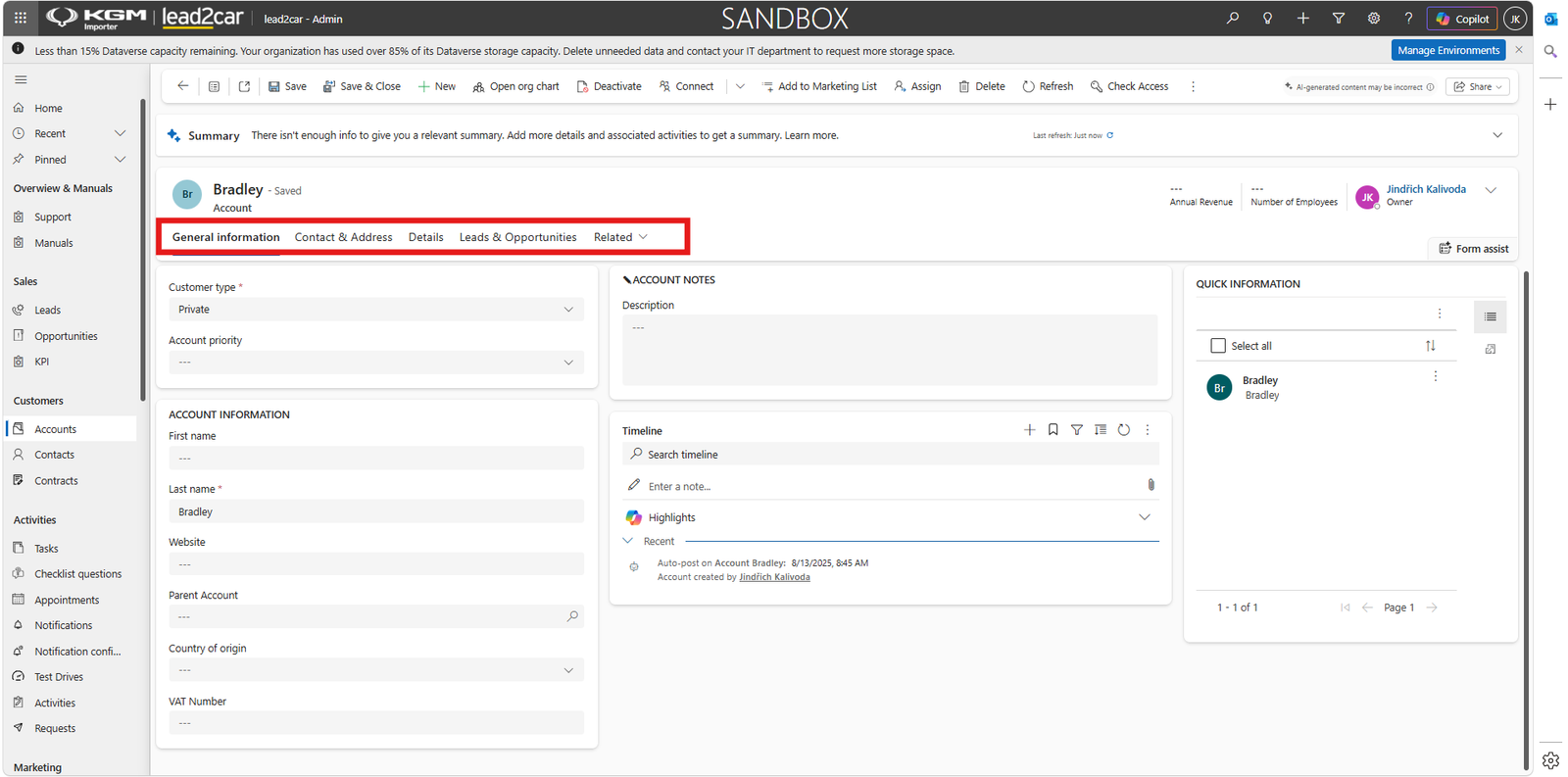 Account tabs