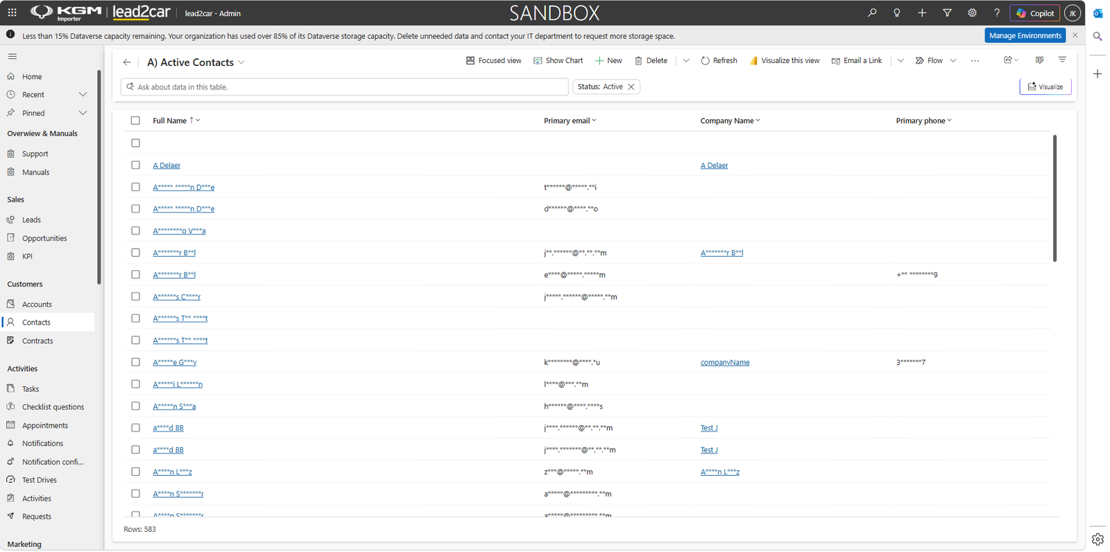 Contacts list