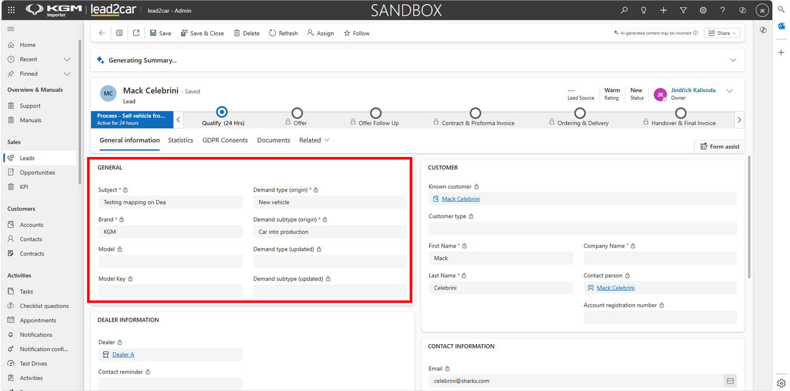 Importer lead detail