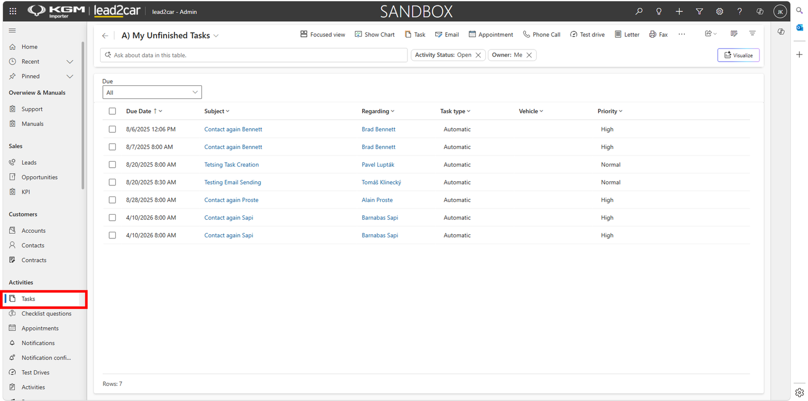 Tasks list